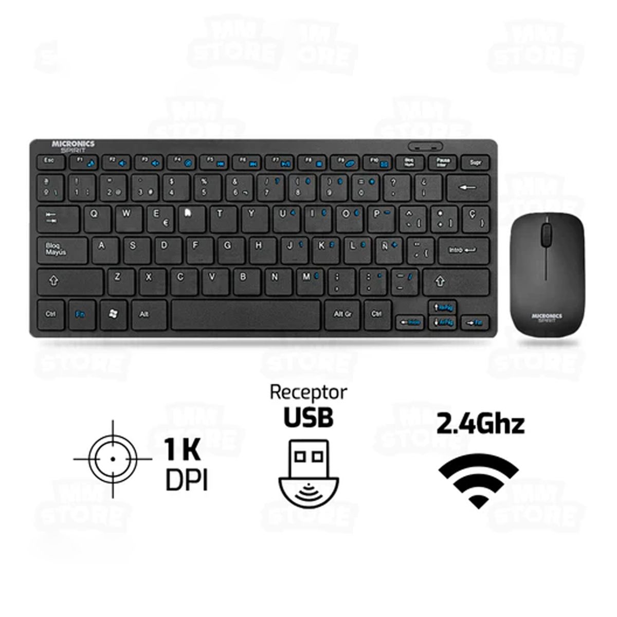 MICRONICS - Combo Inalámbrico Recargable MICRONICS Spirit WT800  Teclado + Mouse Negro