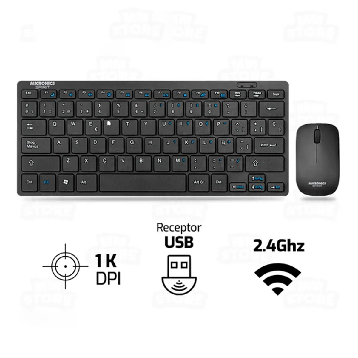 MICRONICS - Combo Inalámbrico Recargable MICRONICS Spirit WT800  Teclado + Mouse Negro