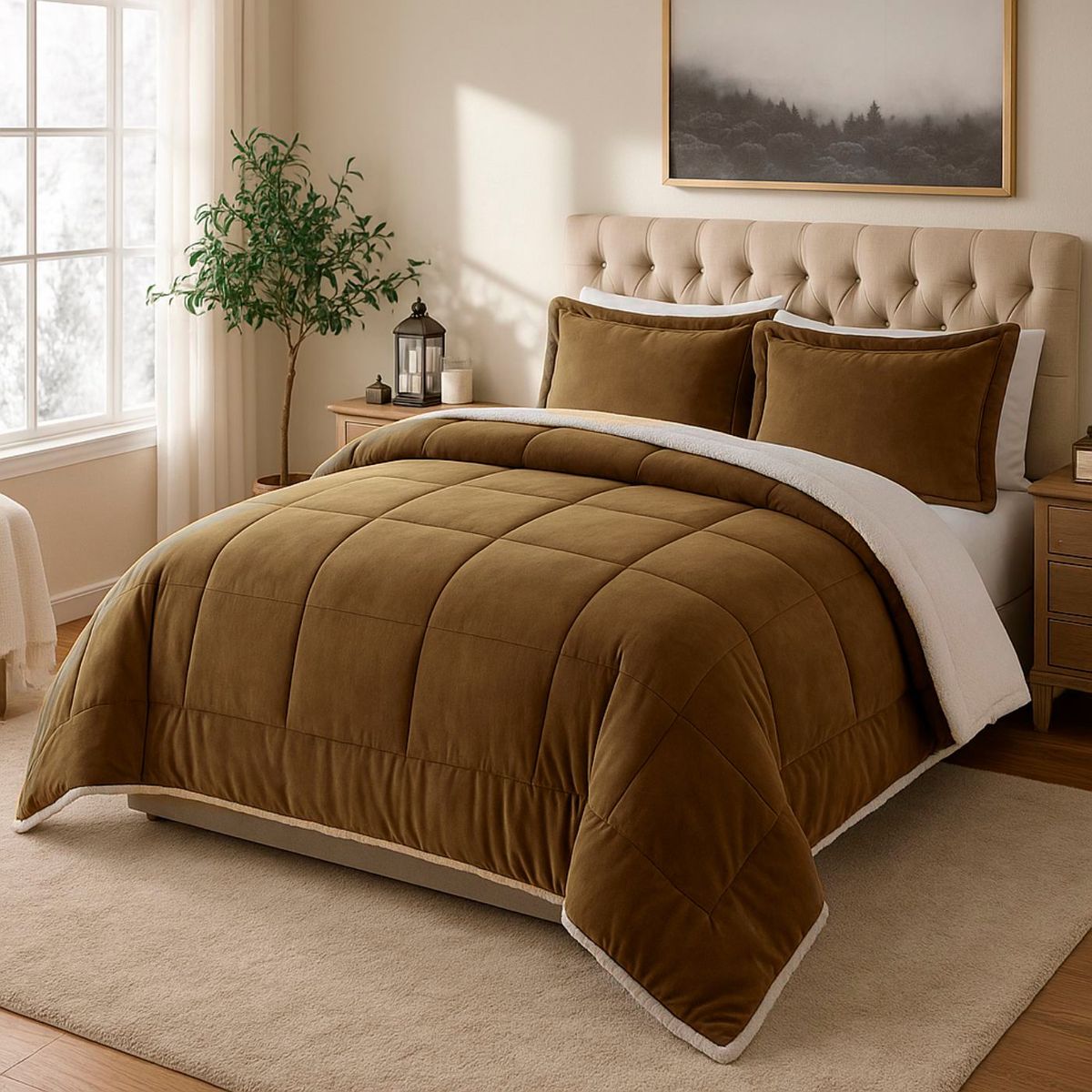 GENERICO - EDREDON 2 PLAZAS INVERNIA SET FELPA CON SHERPA + FUNDAS DE ALMOHADA