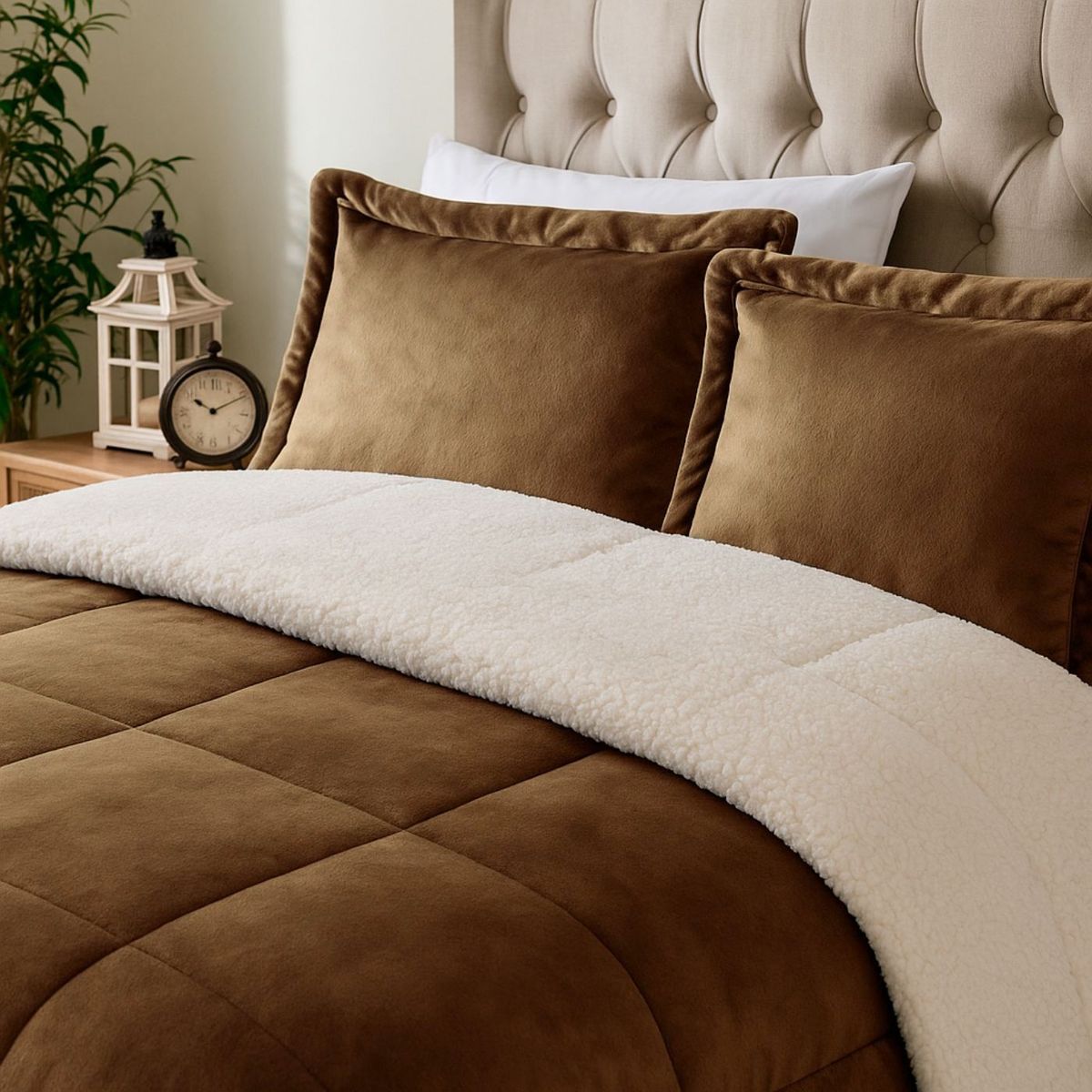 GENERICO - EDREDON 2 PLAZAS INVERNIA SET FELPA CON SHERPA + FUNDAS DE ALMOHADA