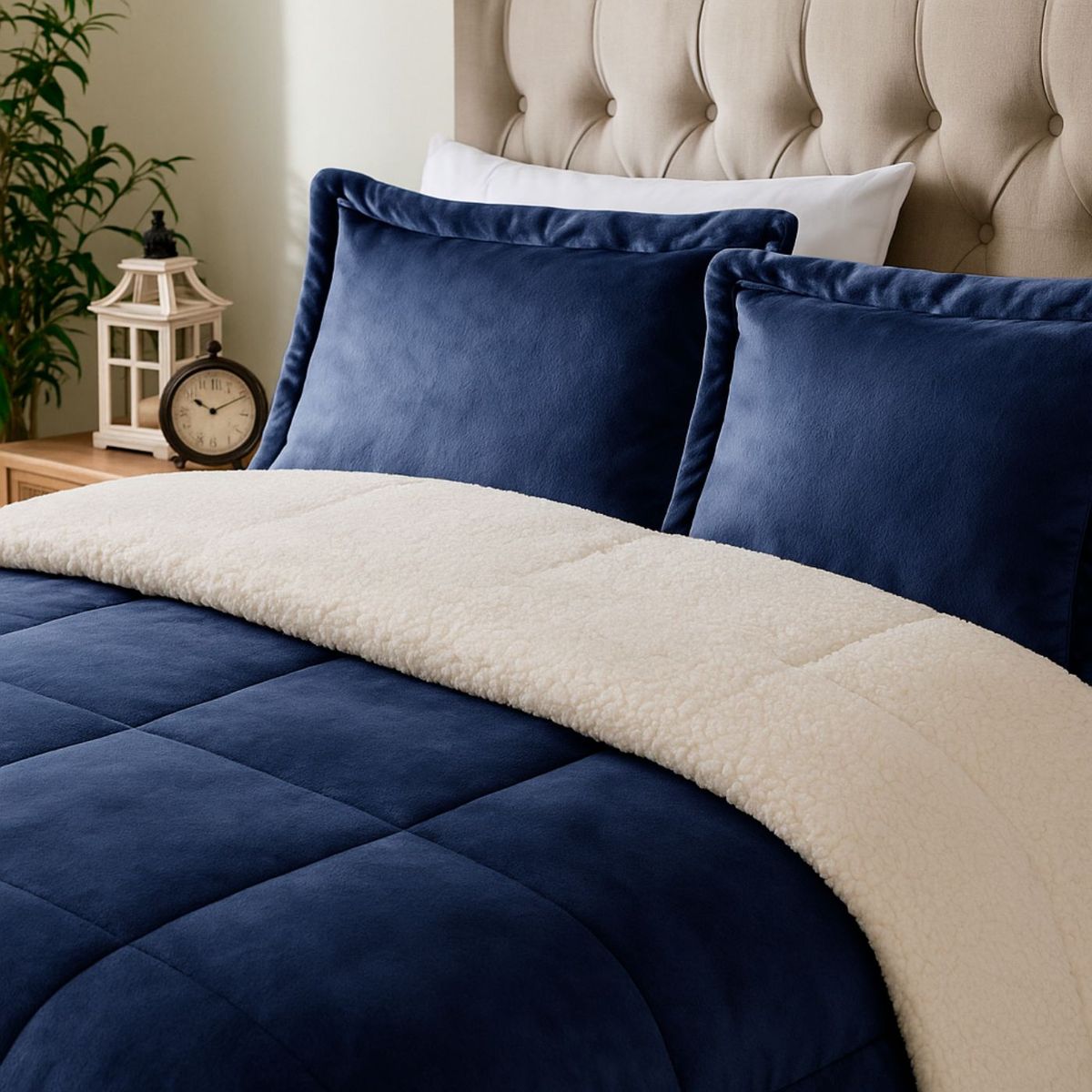 GENERICO - EDREDON 2 PLAZAS INVERNIA SET FELPA CON SHERPA + FUNDAS DE ALMOHADA