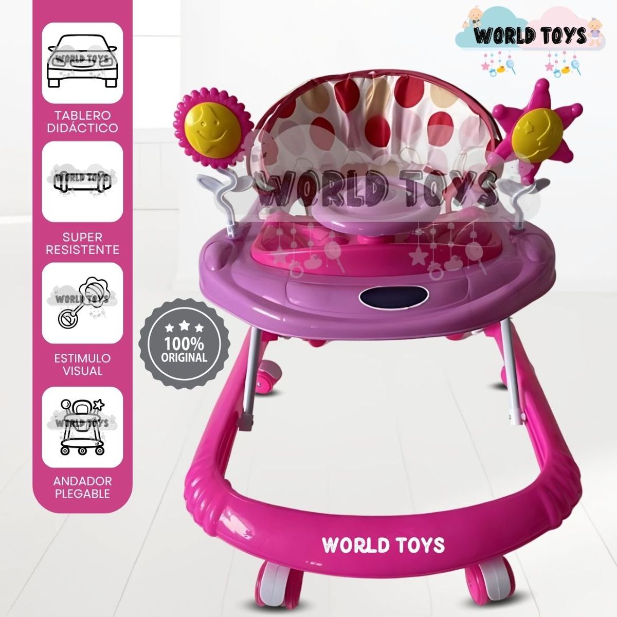 BABY - Andador Musical Plegable para Bebés «FLOWAY» Pink