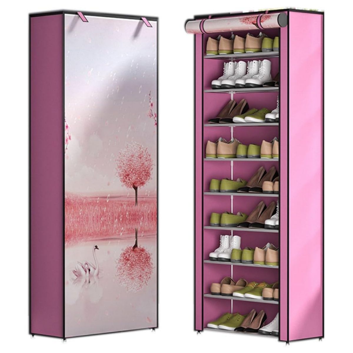 GENERICO - Zapatera armable de 9 niveles organizador de zapatos rosado