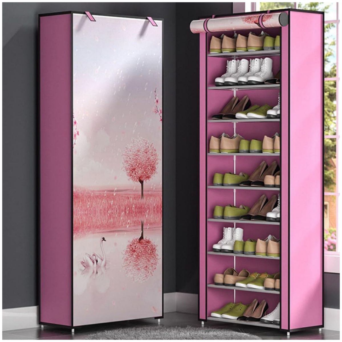 GENERICO - Zapatera armable de 9 niveles organizador de zapatos rosado