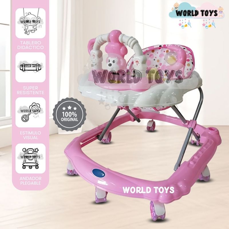 BABY - Andador Musical Plegable «CUTE MONKEY» Bluetooth Light Pink