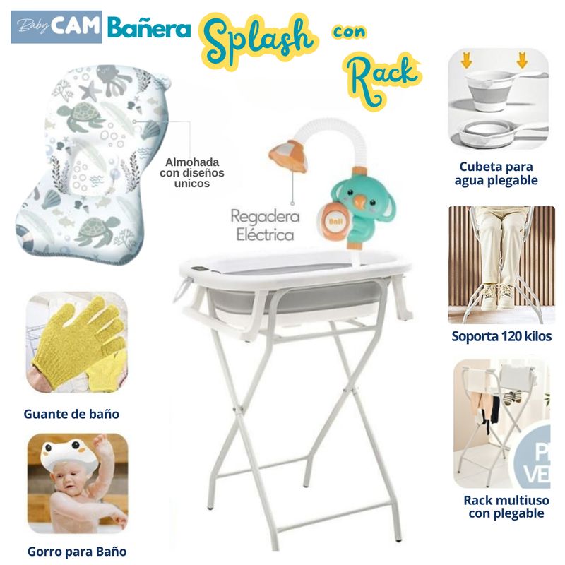 CAM - Bañera digital plegable con accesorios Splash Gris