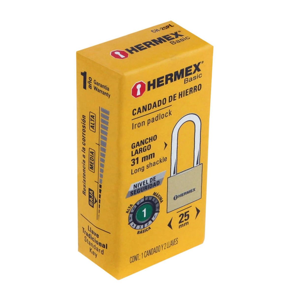 HERMEX - Candado de hierro color latón 25 mm largo caja Hermex - 27069