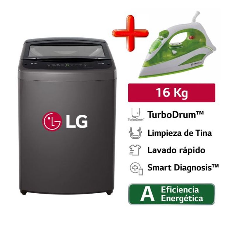 LG - Lavadora LG Carga Superior 16 Kg WT16BVTB Negro Claro+plancha imaco