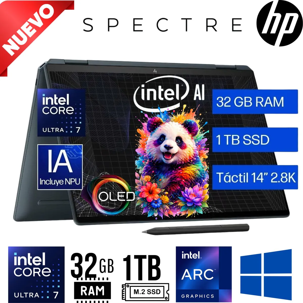 HP - LAPTOP HP Spectre x360 2-in-1 14-eu0000la 14" 2.8K OLED TALTIL Ultra 7 155H IA RAM 32GB SSD 1TB W11
