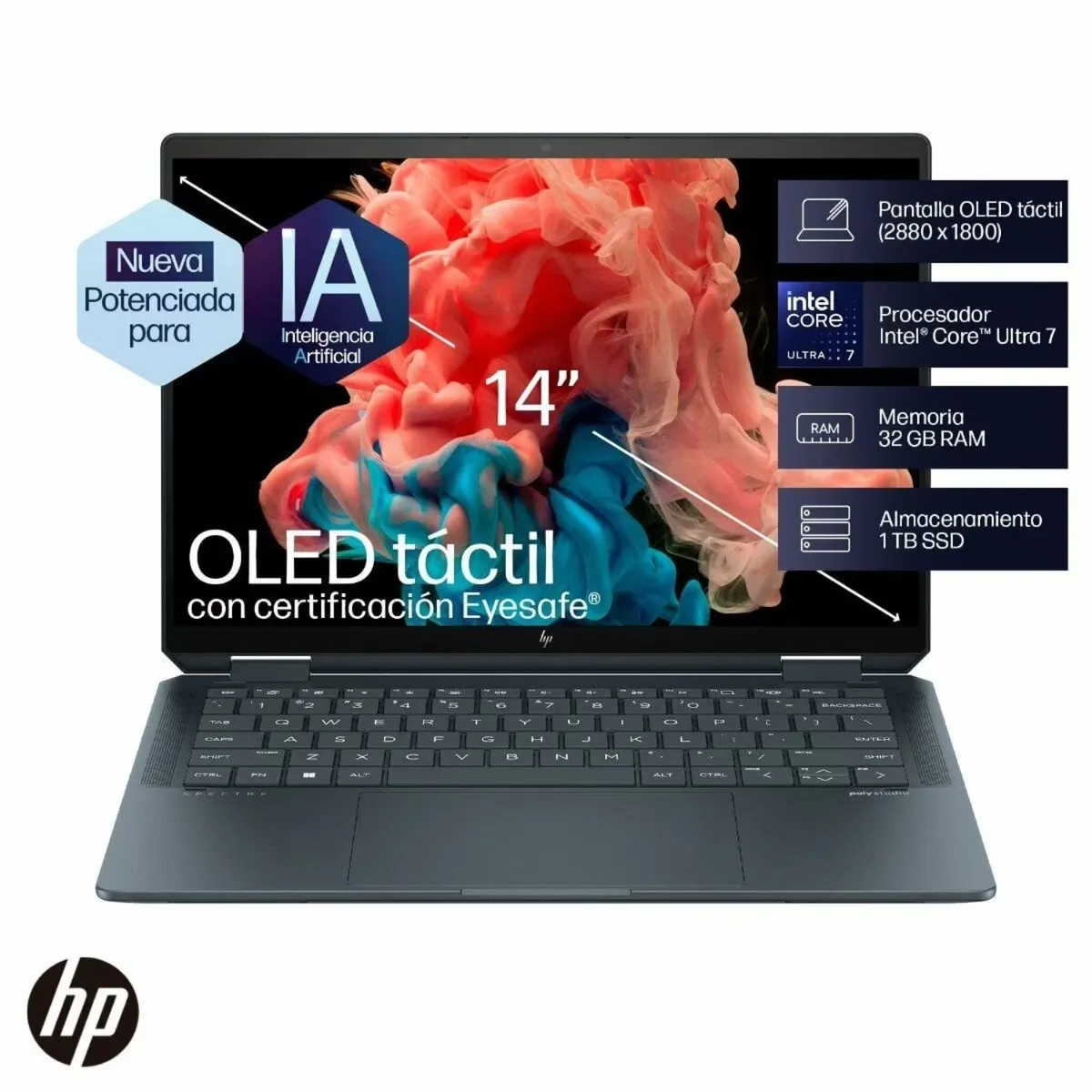HP - LAPTOP HP Spectre x360 2-in-1 14-eu0000la 14" 2.8K OLED TALTIL Ultra 7 155H IA RAM 32GB SSD 1TB W11