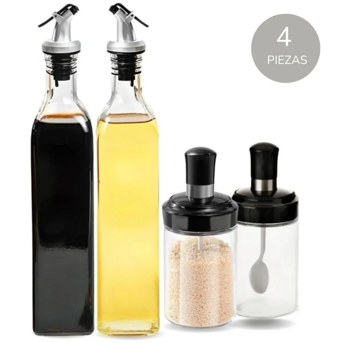GENERICO - Set Dispensador de Aceite con Condimenteros Especieros x 4 pcs