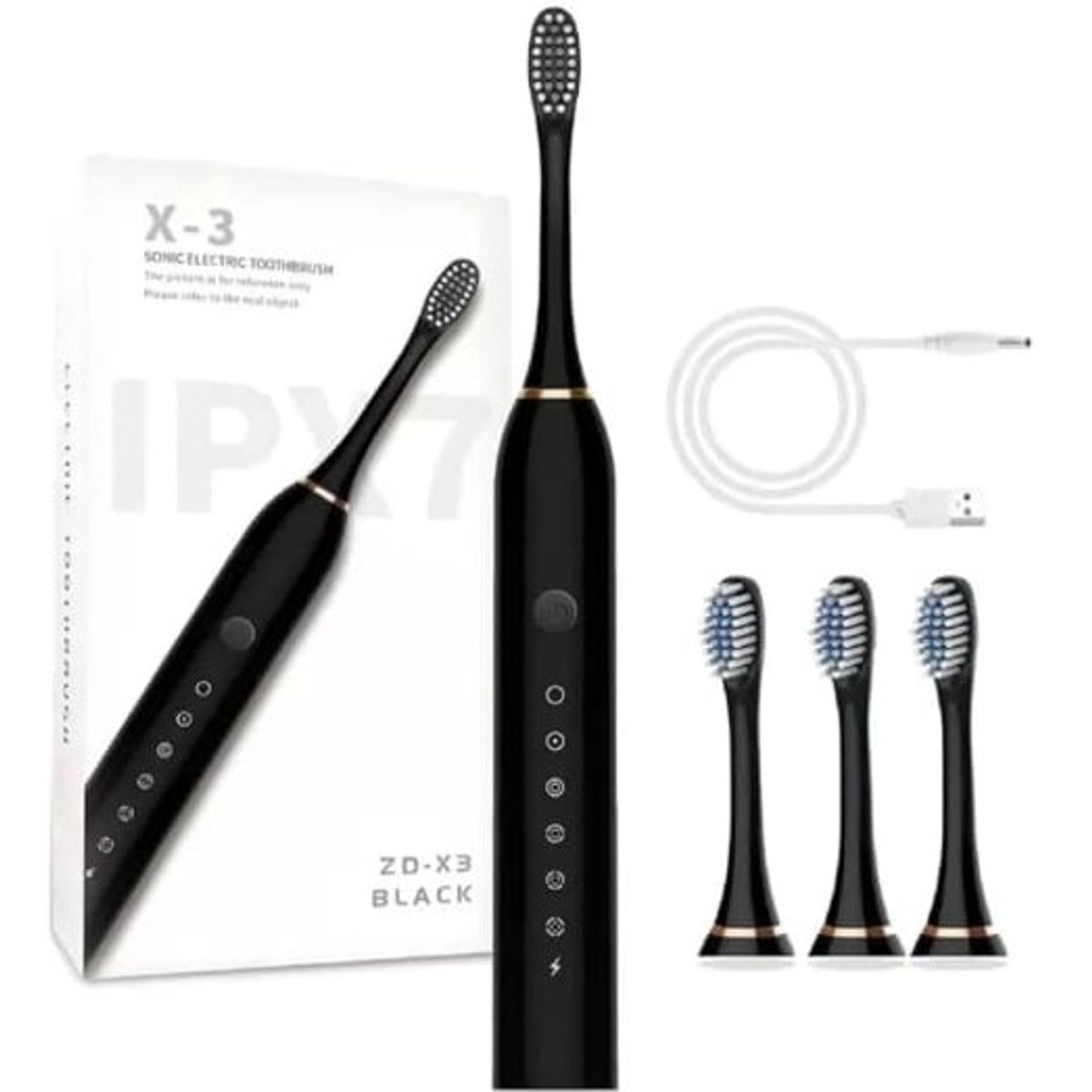 GENERICO - CEPILLO DE DIENTES ELECTRICO IPX7 RECARGABLE NEGRO