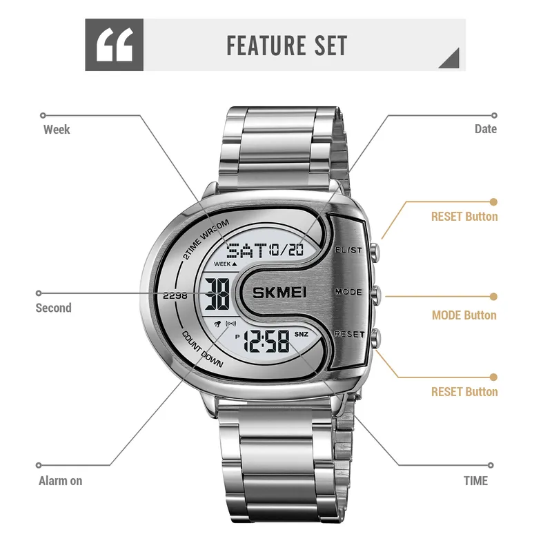 SKMEI - Reloj Skmei 2298 Plateado Digital Correa Acero