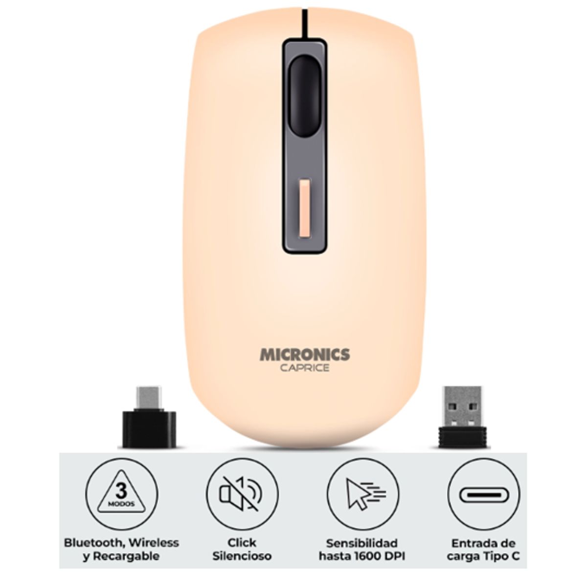 MICRONICS - Mouse Inalambrico CAPRICE MIC M713-3M BT WIFI Recargable MICRONICS