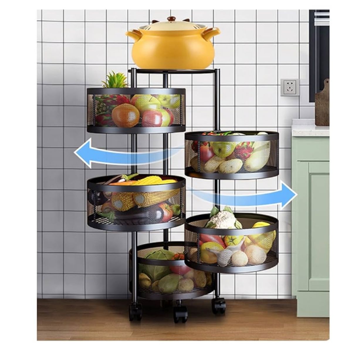 GENERICO - Estante Organizador de Verduras Circular Giratorio de 5 Niveles Ruedas