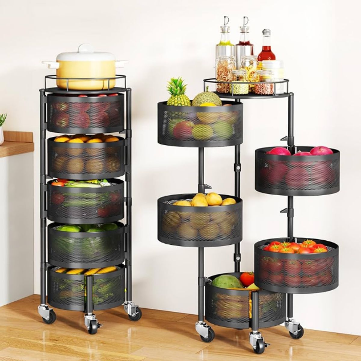 GENERICO - Estante Organizador de Verduras Circular Giratorio de 5 Niveles Ruedas