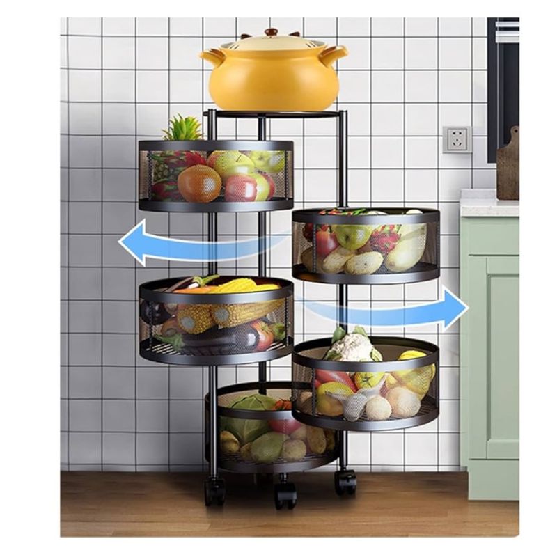 GENERICO - Estante Organizador de Verduras Circular Giratorio de 5 Niveles Ruedas