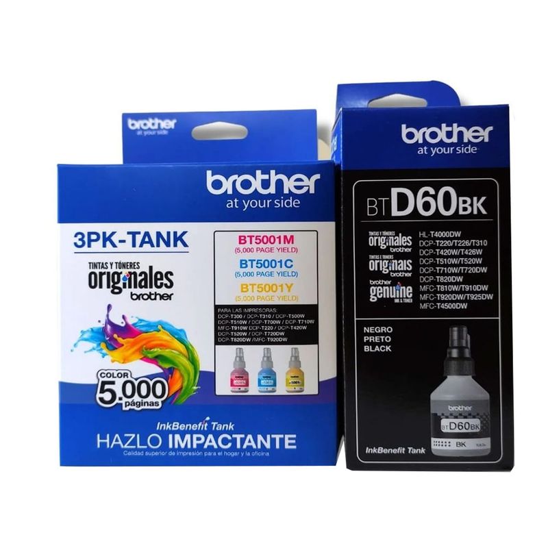 BROTHER - Kit Tinta Brother BT5001 3PK TANK BTD60BK Cyan Magenta Amarillo Negro