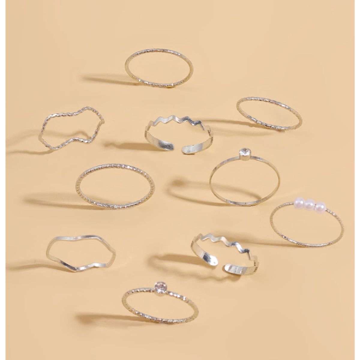 GENERICO - SET DE 10 ANILLOS DELGADOS PLATEADOS