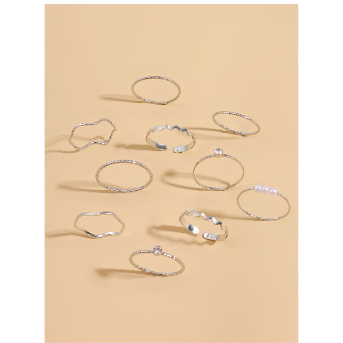 GENERICO - SET DE 10 ANILLOS DELGADOS PLATEADOS