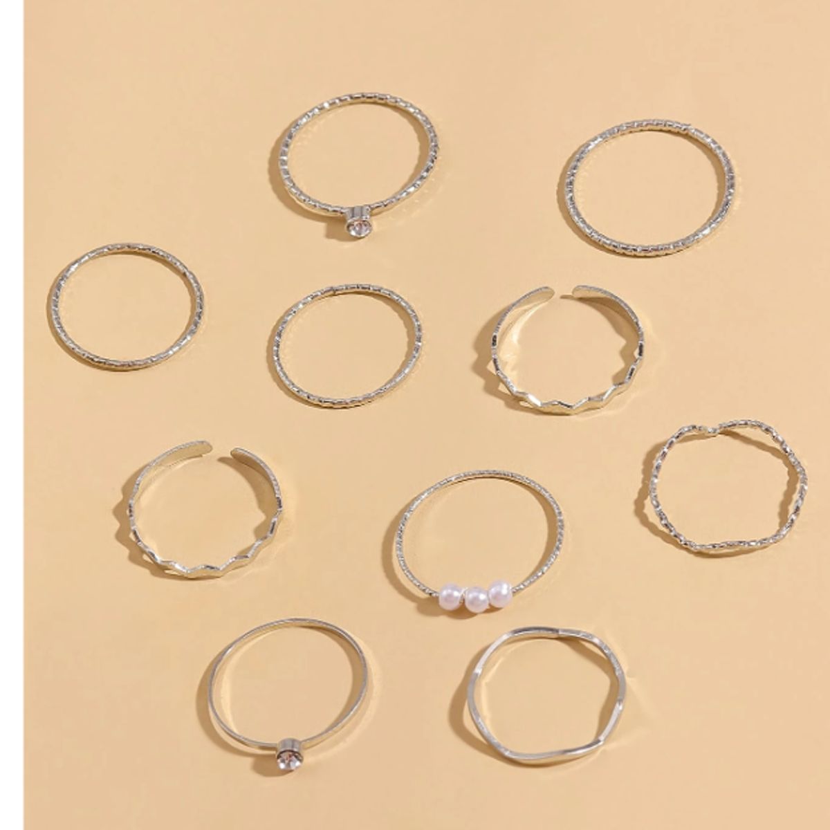 GENERICO - SET DE 10 ANILLOS DELGADOS PLATEADOS