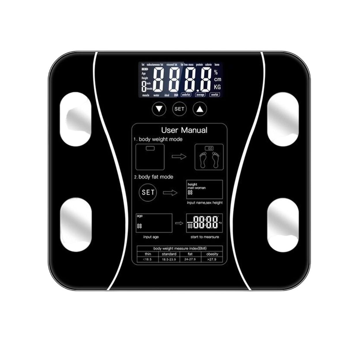 GENERICO - BÁSCULA ELECTRÓNICA INTELIGENTE DEL CUERPO DEL BAÑO RECARGABLE