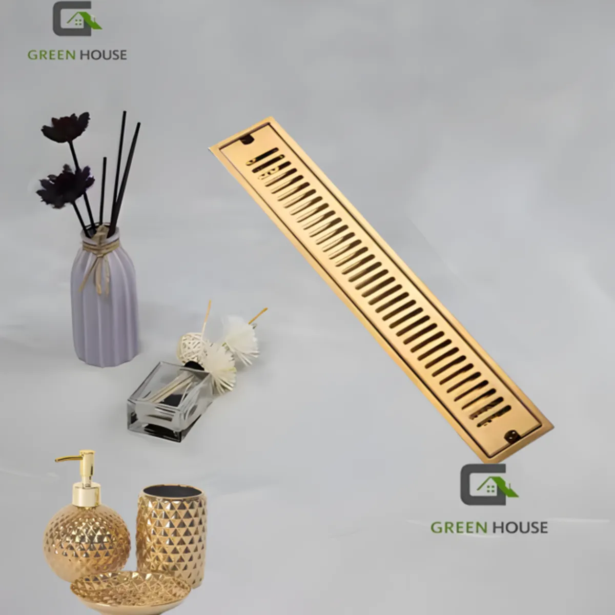 GREEN HOUSE - SUMIDERO DORADO BRILLANTE ACERO SUS 304 DE 10x60 CM