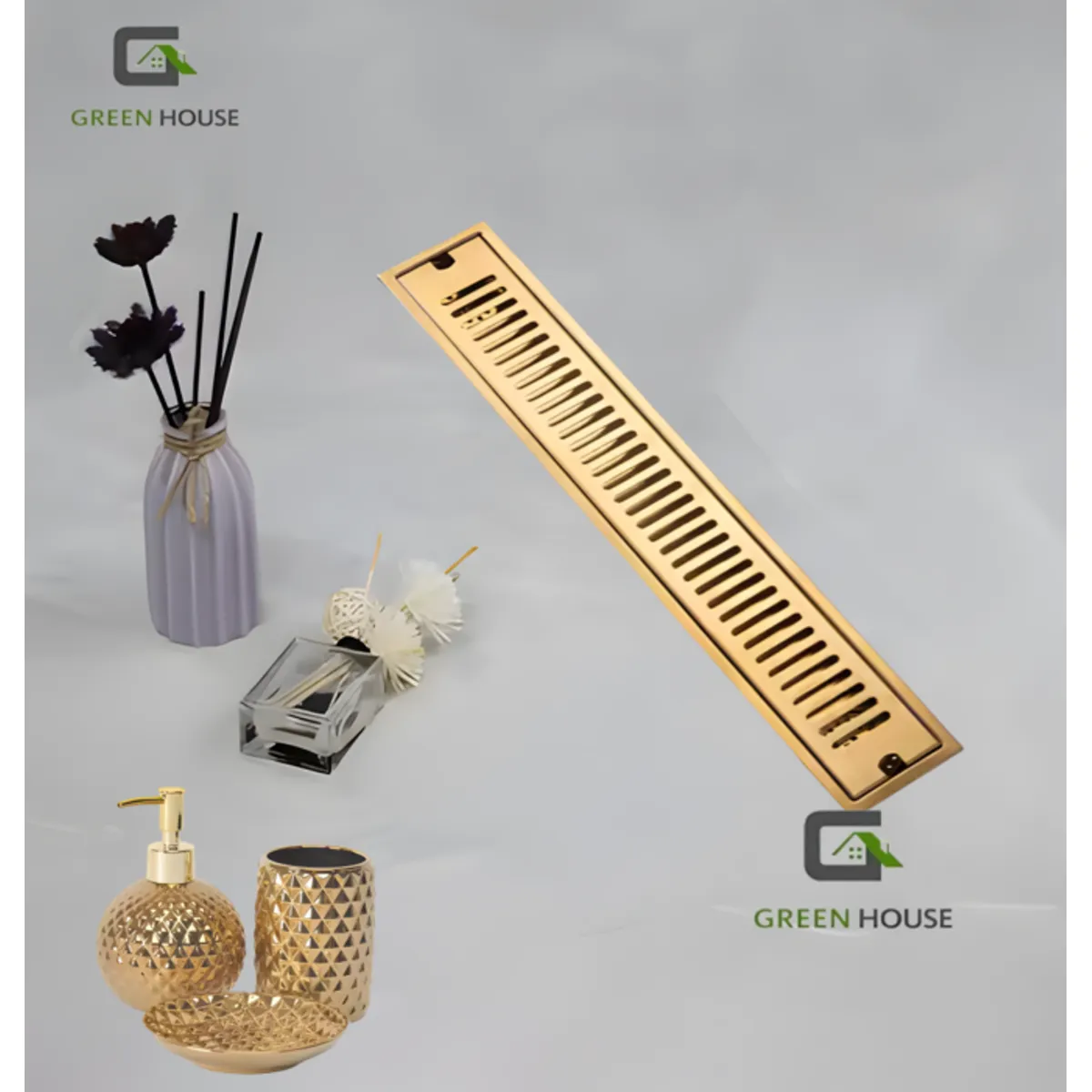 GREEN HOUSE - SUMIDERO DORADO BRILLANTE ACERO SUS 304 DE 10x60 CM