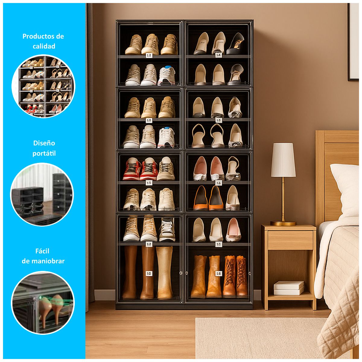 GENERICO - Zapatero Plegable Premium 8 + 1 pisos negro