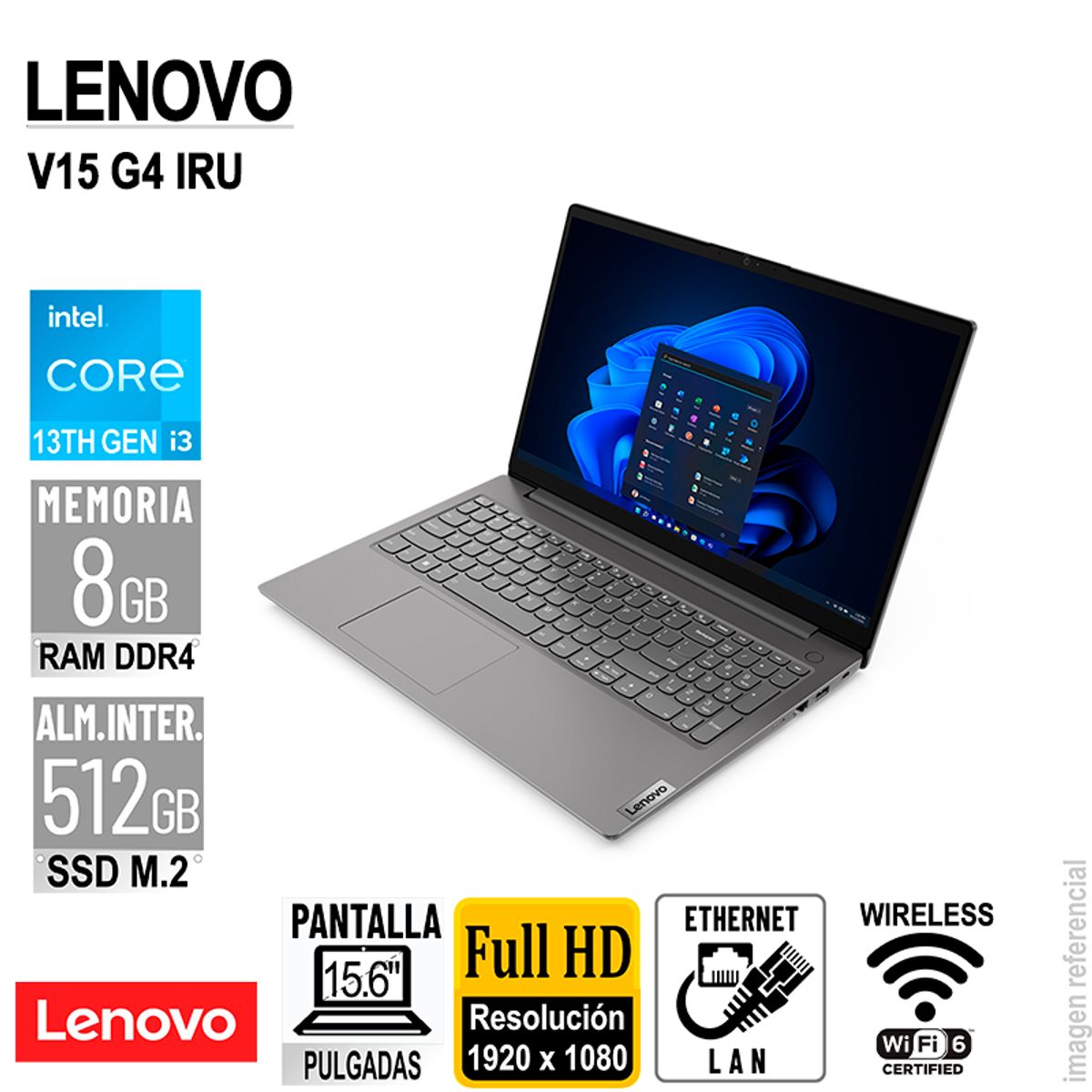 LENOVO - LAPTOP LENOVO V15 G4 IRU, 15.6" FHD TN CORE I3-1315U 1.2 / 4.5GHZ 8GB DDR4 SIN SISTEMA OPERATIVO