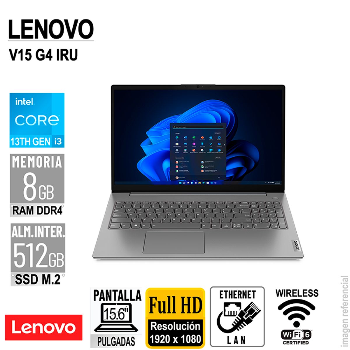 LENOVO - LAPTOP LENOVO V15 G4 IRU, 15.6" FHD TN CORE I3-1315U 1.2 / 4.5GHZ 8GB DDR4 SIN SISTEMA OPERATIVO