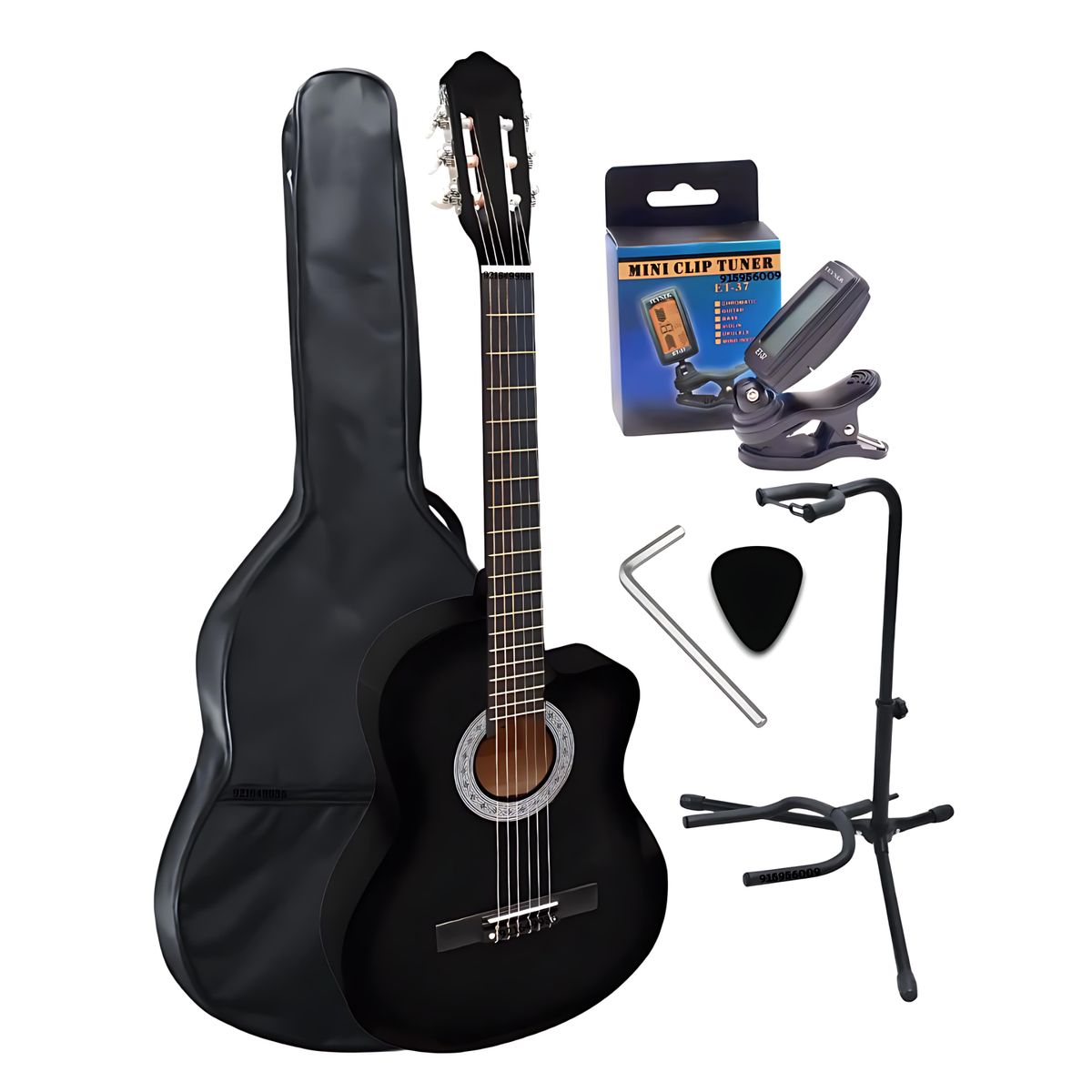 GENERICO - Guitarra acústica NEGRA 39″ con Funda&Parante&Afinador&Llave