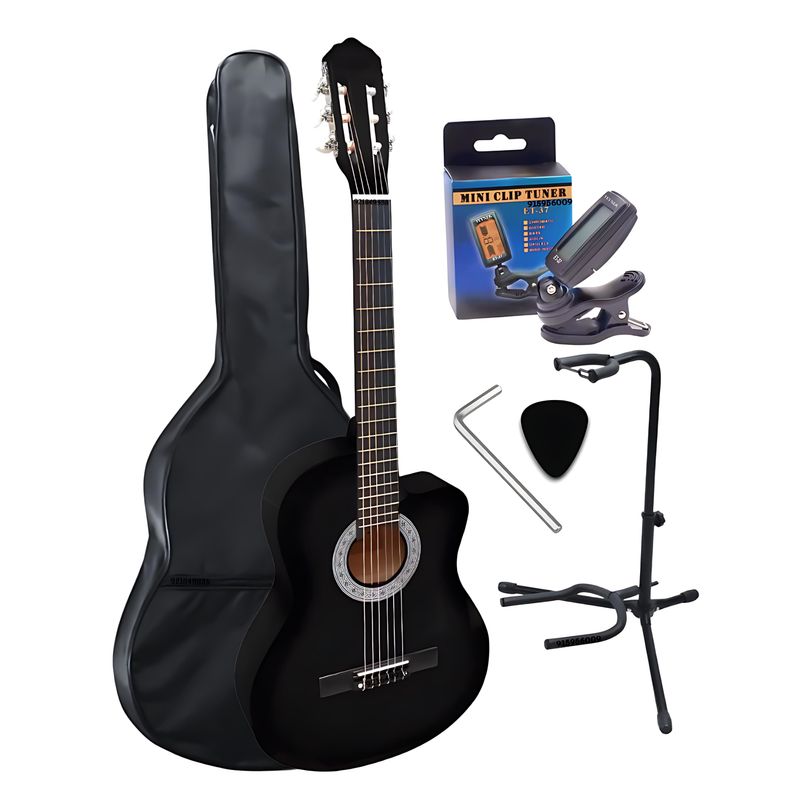GENERICO - Guitarra acústica NEGRA 39″ con Funda&Parante&Afinador&Llave