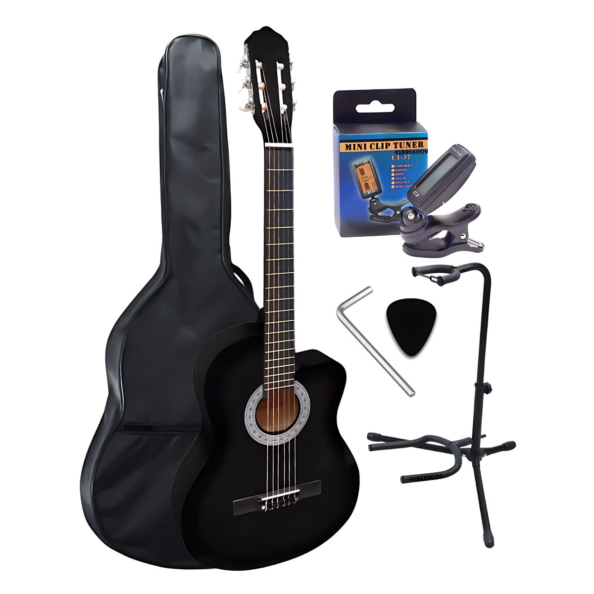 GENERICO - Guitarra acústica NEGRA 39″ con Funda&Parante&Afinador&Llave