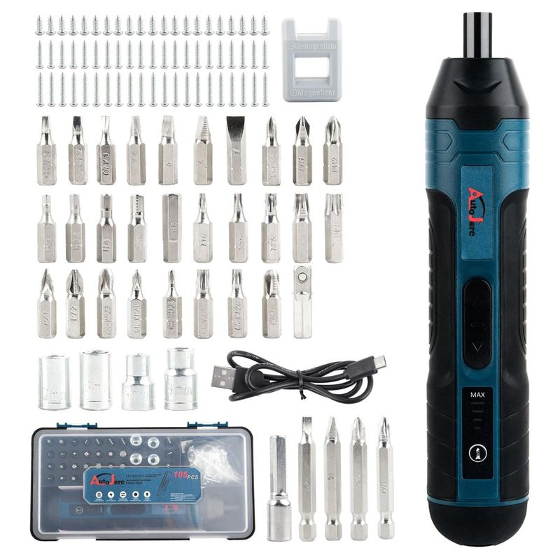 GENERICO - Destornillador Eléctrico Inalámbrico 105 Piezas con Linterna LED Recargable USB