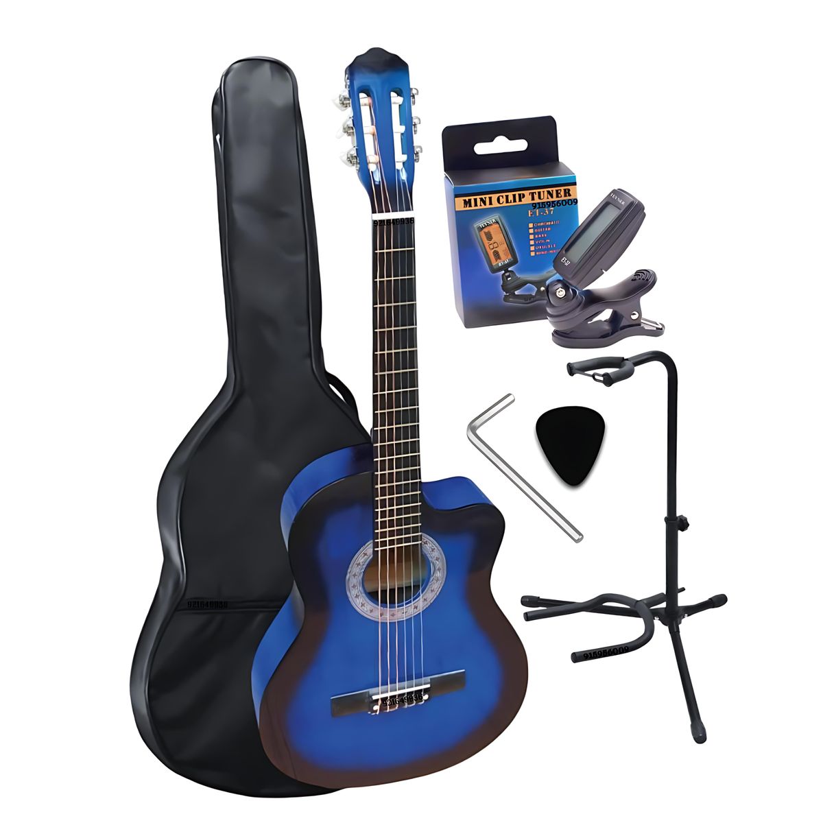 GENERICO - Guitarra acústica AZUL 39″ con Funda&Parante&Afinador&Llave