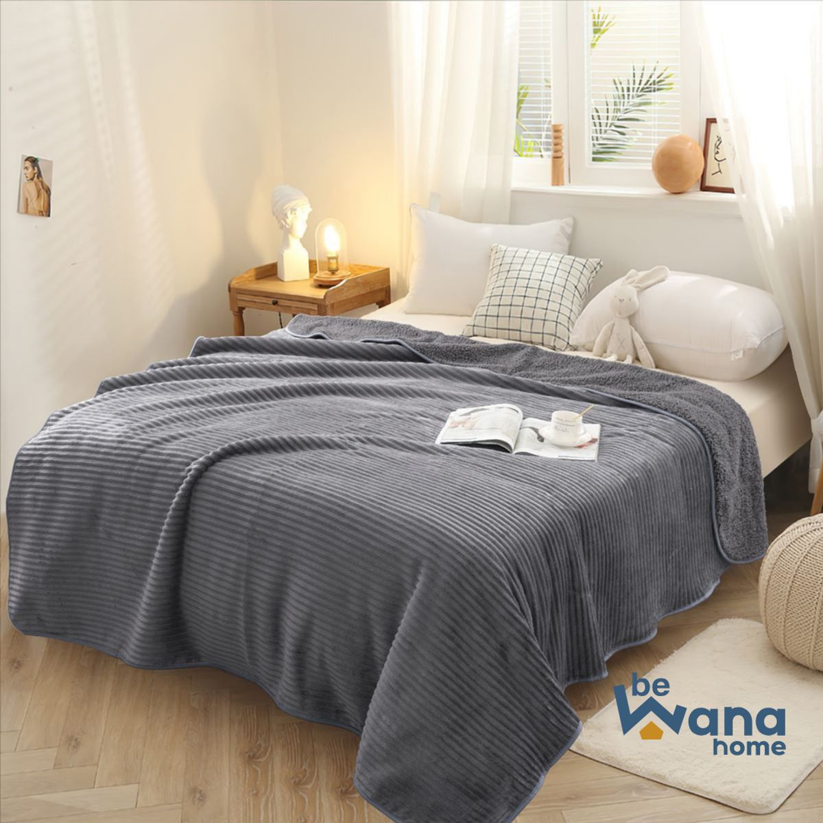 CASATEX - Manta Antialérgica Acalanada con Carnero Sherpa 2PLZ Gris