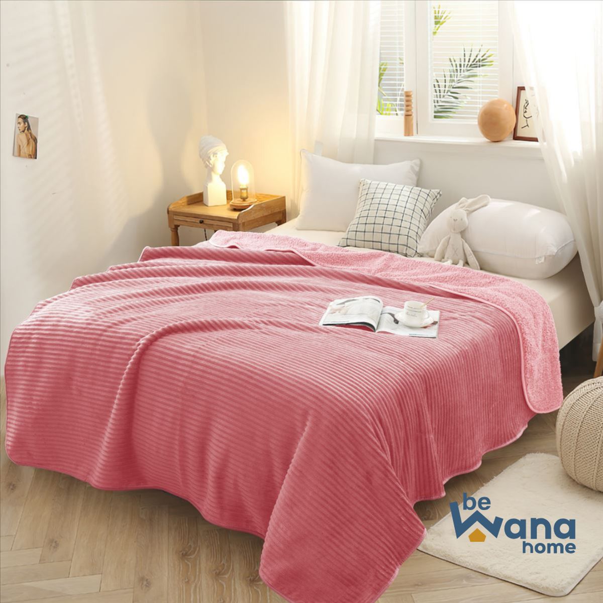 CASATEX - Manta Antialérgica Acalanada con Carnero Sherpa 2PLZ Rosado