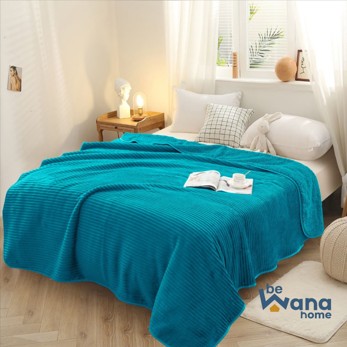 CASATEX - Manta Antialérgica Acalanada con Carnero Sherpa 2PLZ Turqueza Osc