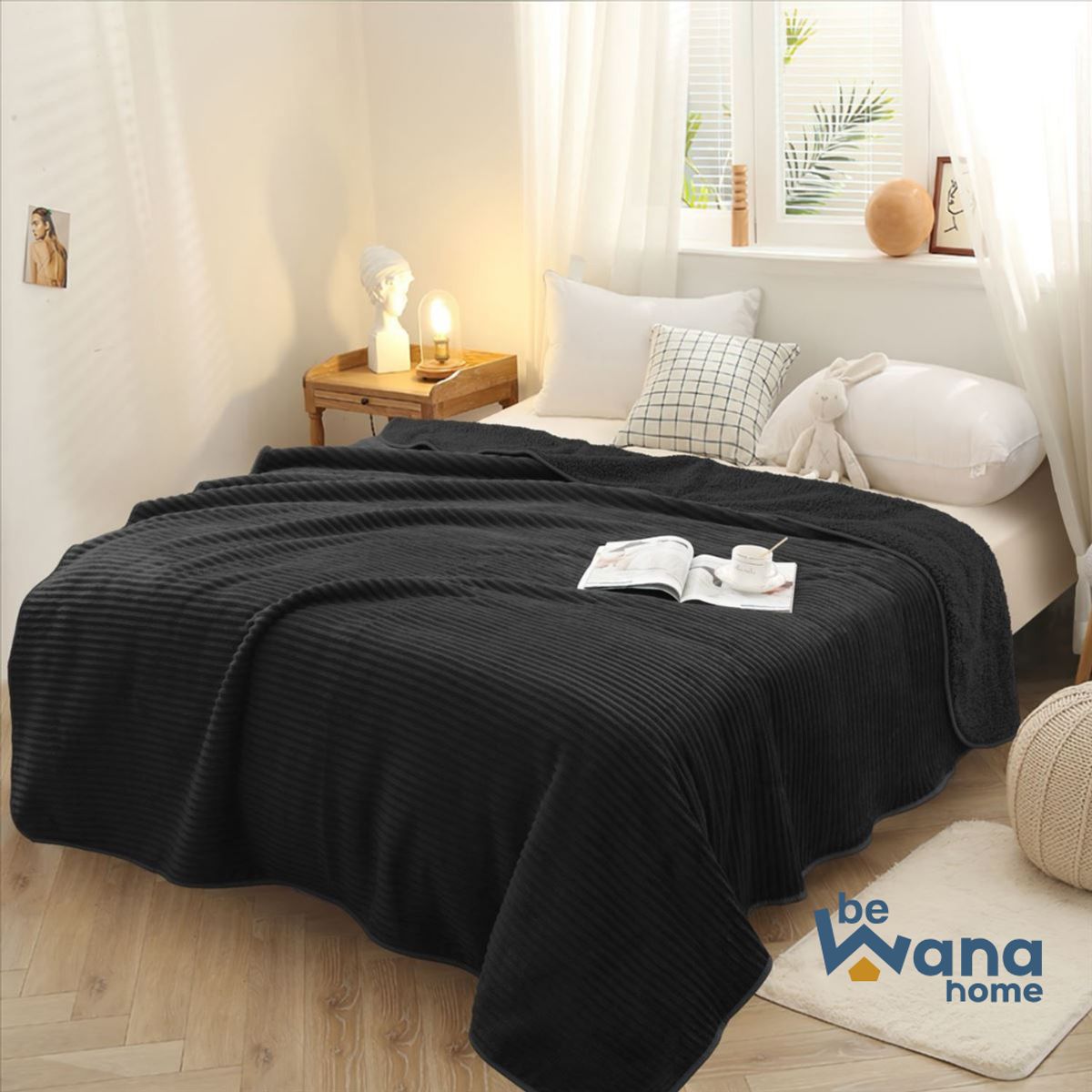 CASATEX - Manta Antialérgica Acalanada con Carnero Sherpa 2PLZ Negro