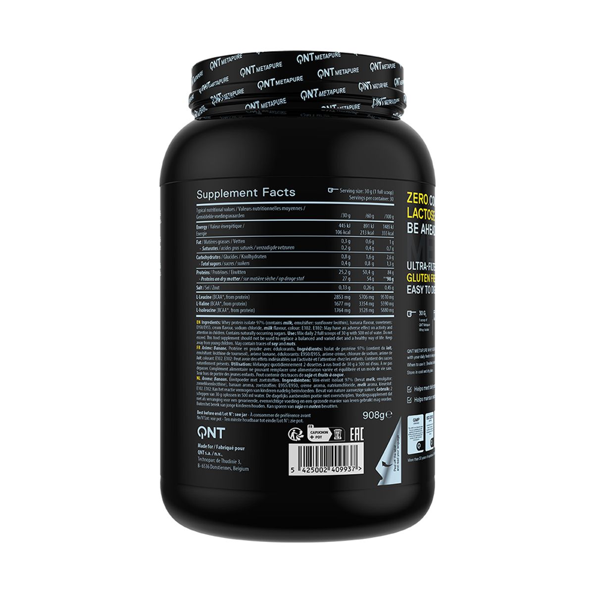 QNT - Proteina Metapure Whey Isolate Zero Carb 908gr Plátano QNT