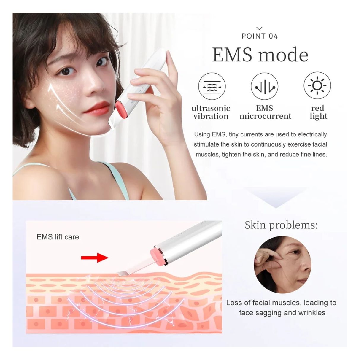ANLAN - Paleta Ultrasónica SKIN SCRUBBER Espátula Limpieza Facial Profunda EMS