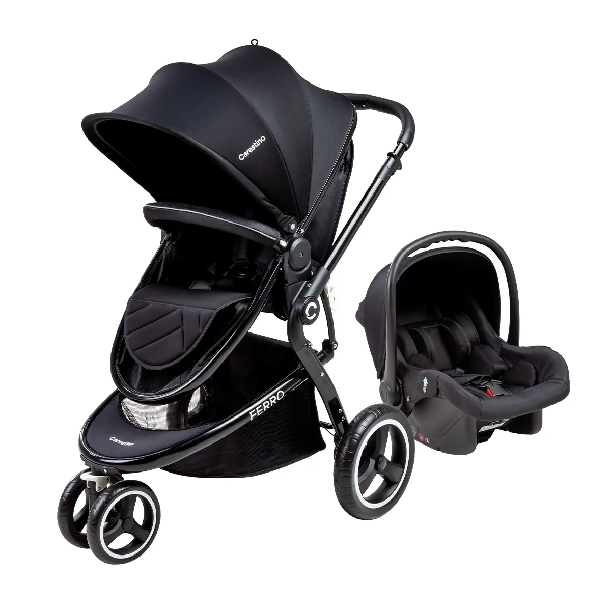 CARESTINO - Coche Carestino Ferro V2 Negro con Porta bebé y Moisés