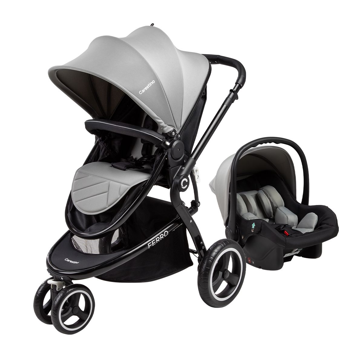 CARESTINO - Coche Carestino Ferro V2 Gris Claro con Porta Bebé y Moisés