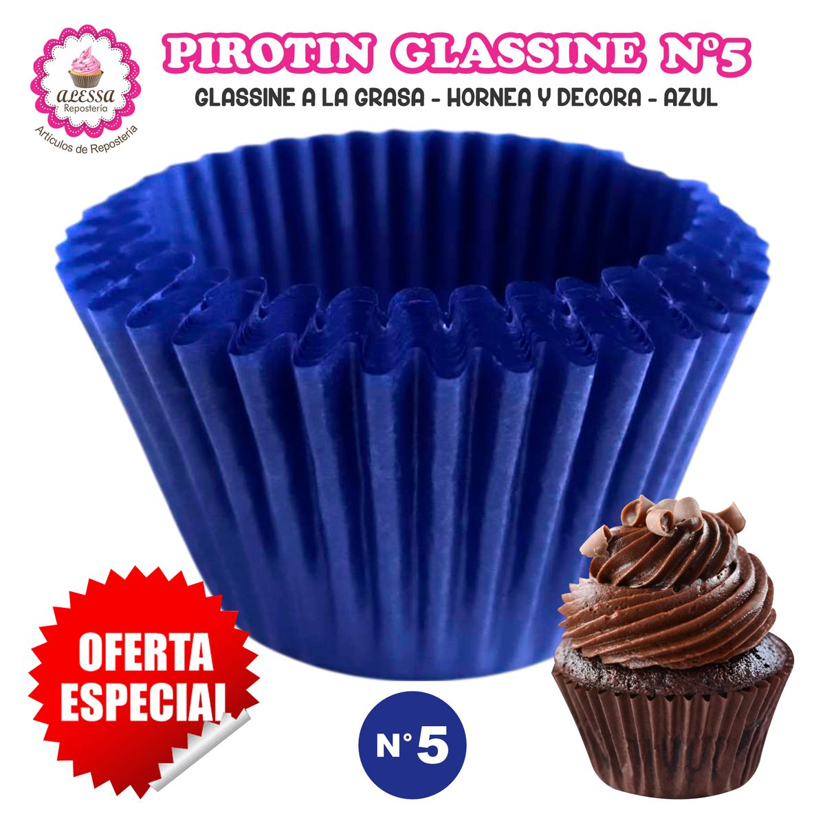 GENERICO - Pirotin a la Grasa Horneable Azul N°5 Repostería 1000 unidades