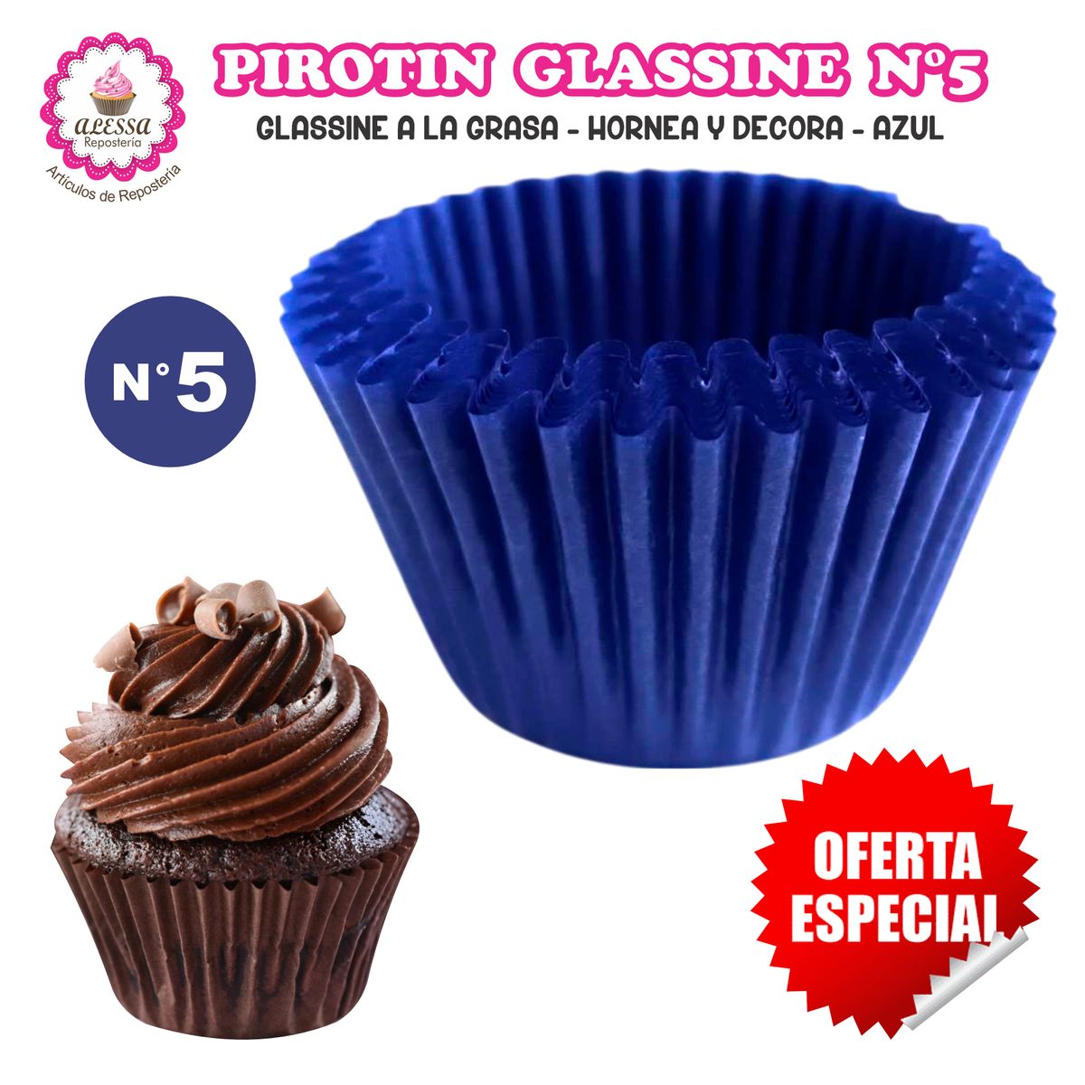 GENERICO - Pirotin a la Grasa Horneable Azul N°5 Repostería 1000 unidades