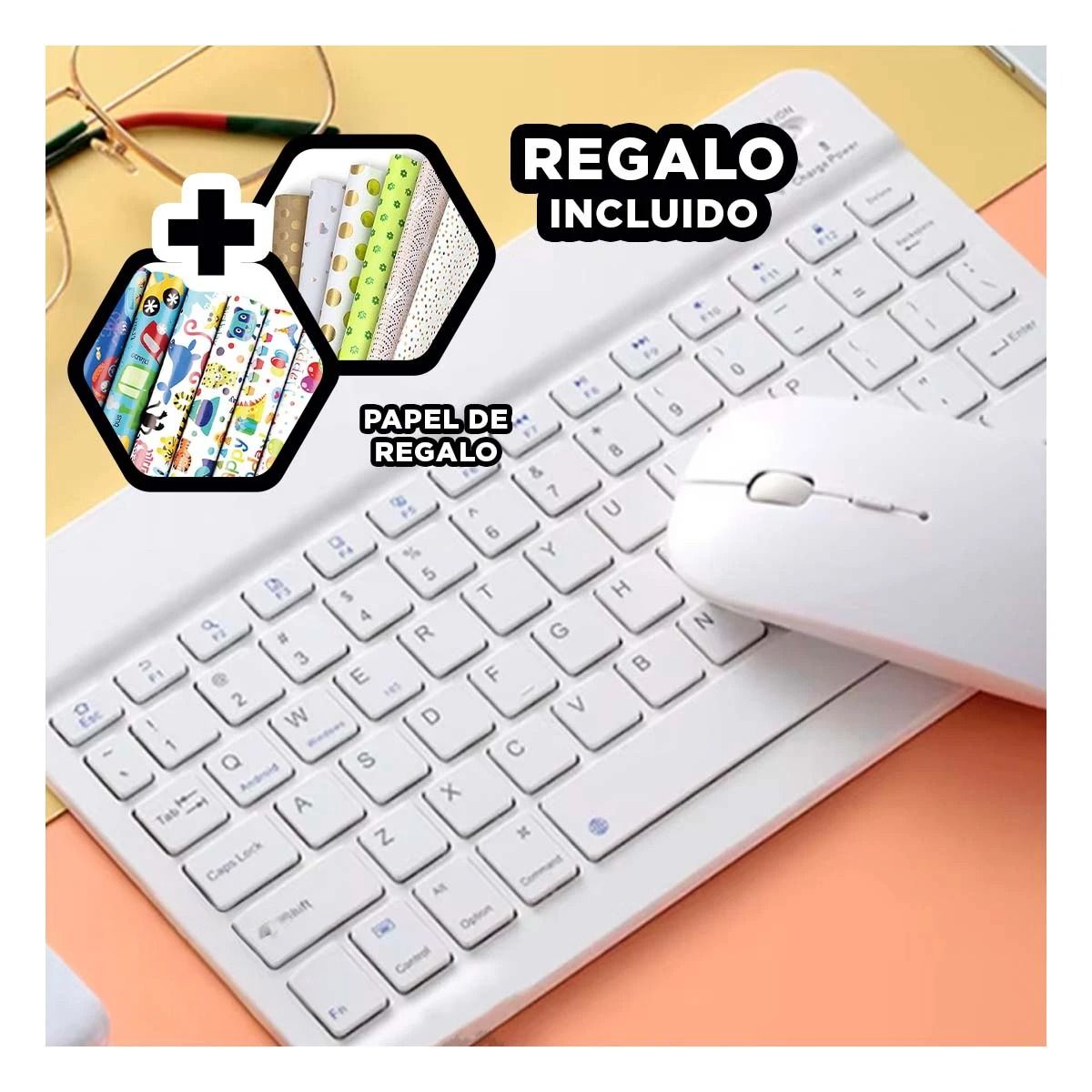 GENERICO - Kit Recargable Keyboard en Color Blanco Y+Papel de Regalo