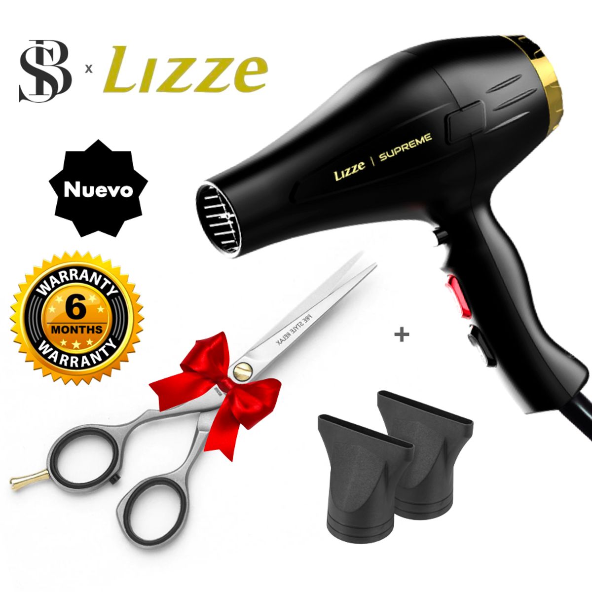 LIZZE - SECADORA DE CABELLO LIZZE SUPREME 2600W + TIJERA MICRODENTADA