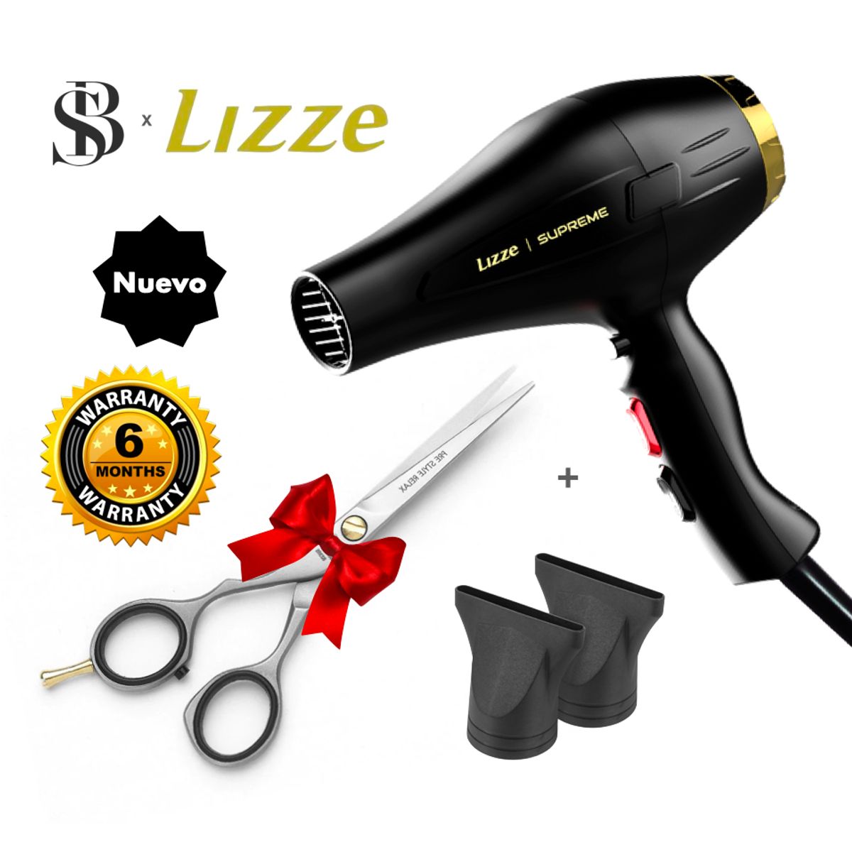 LIZZE - SECADORA DE CABELLO LIZZE SUPREME 2600W + TIJERA MICRODENTADA