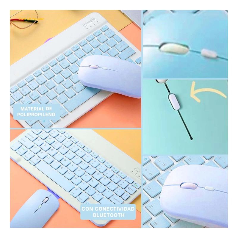 GENERICO - Pack6 Combo Teclado y Raton Celeste Y+Regalo Stickers